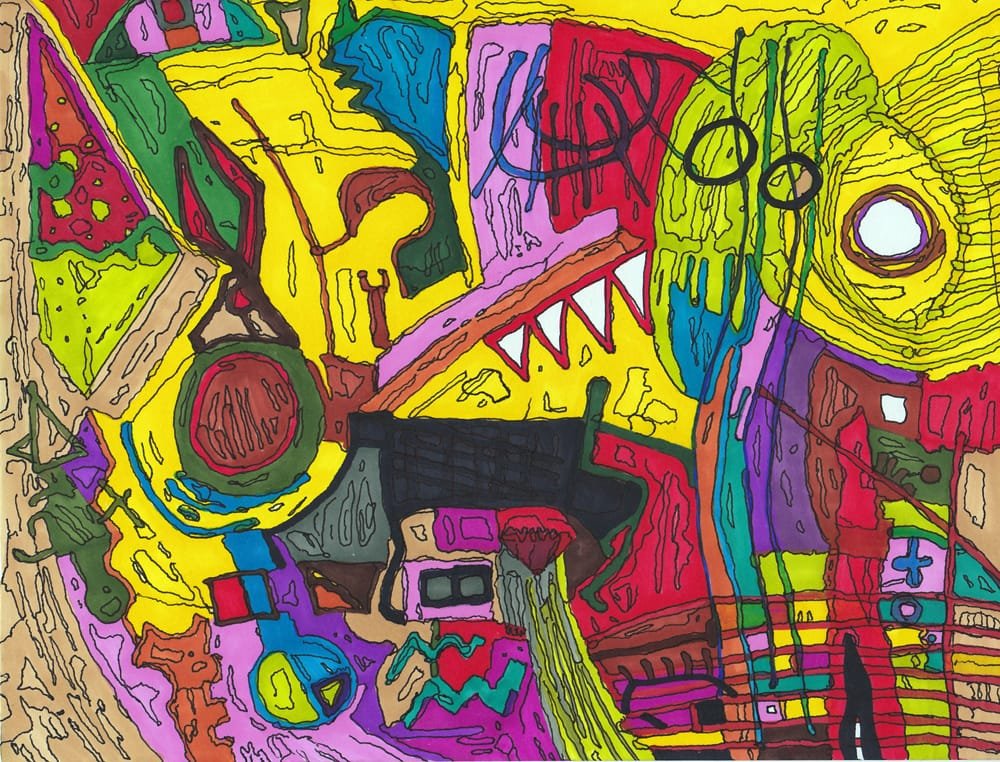 "Lost in St. Louis (and I'm Not Even There Yet)." 8/14/13. Marker and pen. 8.5x11".