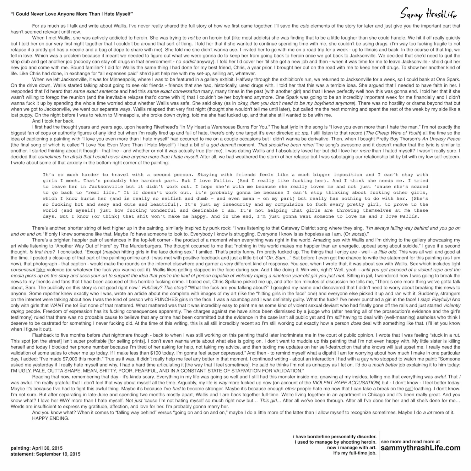 "I Could Never Love Anyone More Than I Hate Myself" 12x12-inch art print - Image 3