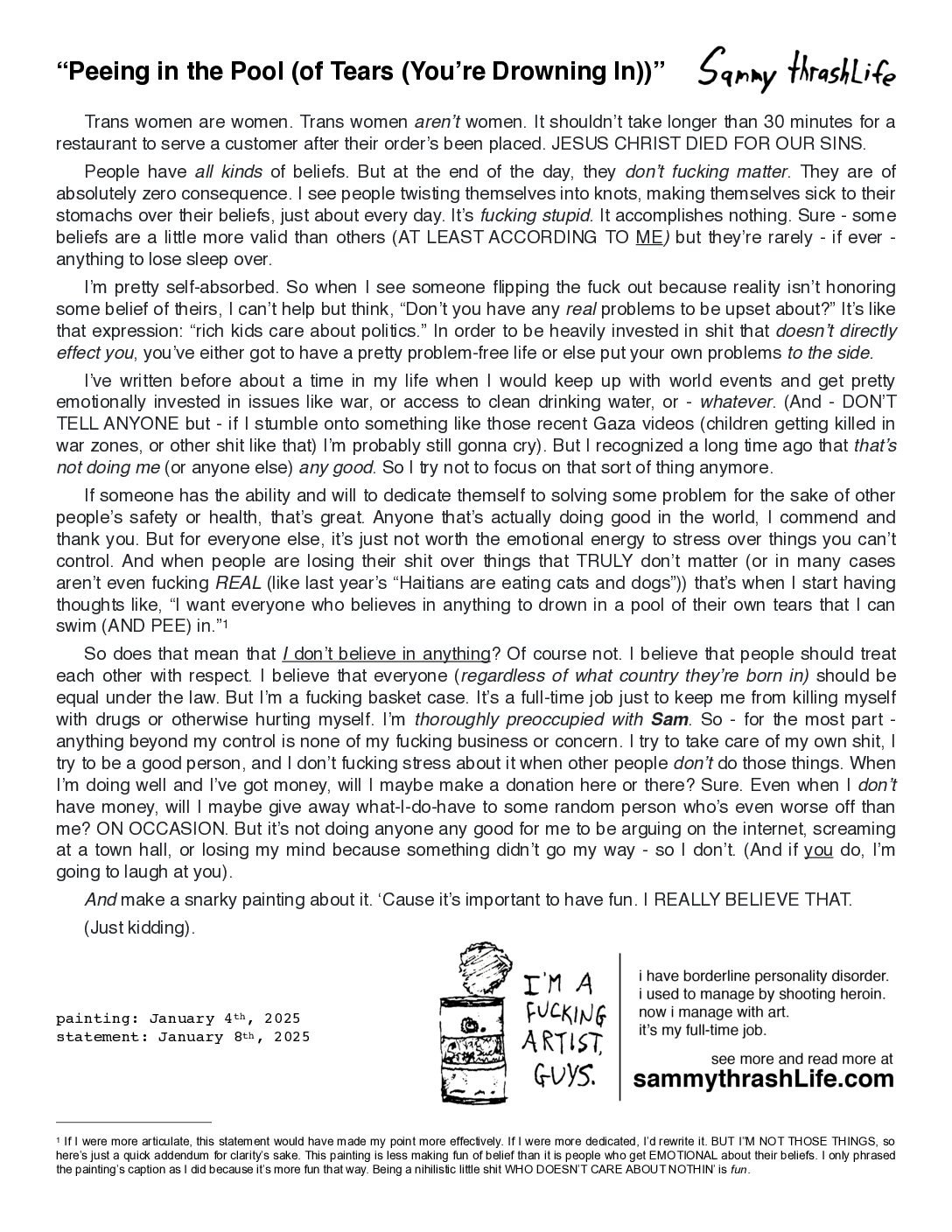 "Peeing in the Pool (of Tears (You're Drowning In))" 12x16-inch art print - Image 2