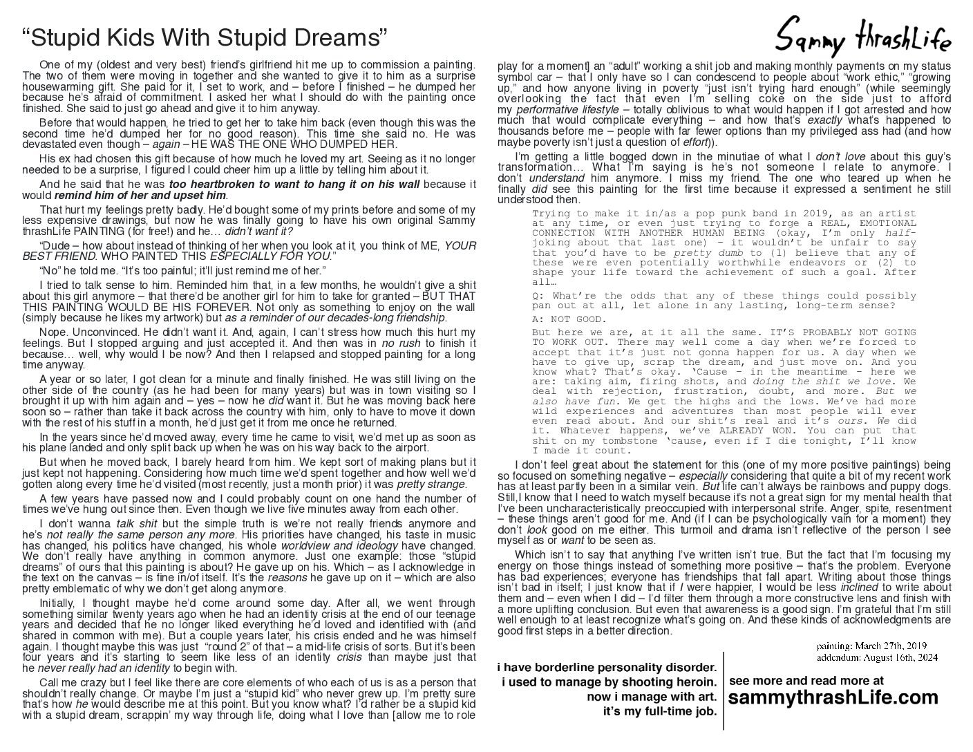 "Stupid Kids With Stupid Dreams" 12x12-inch art print - Image 4