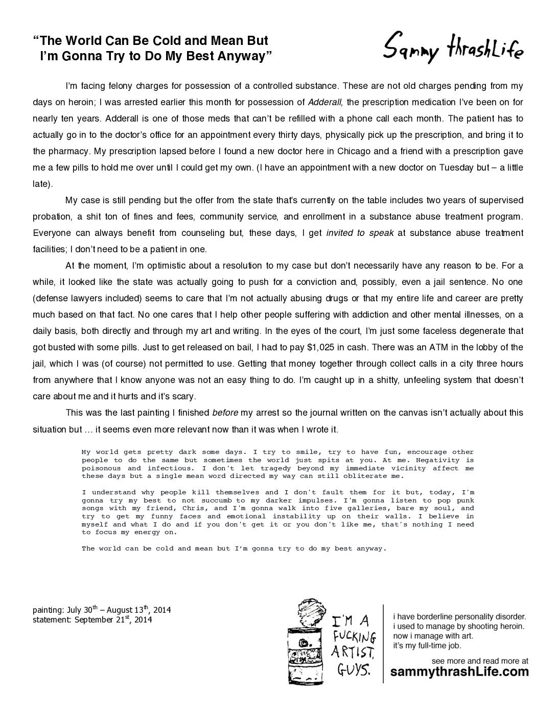 "The World Can Be Cold and Mean But I'm Gonna Try to Do My Best Anyway" 12x18-inch art print - Image 5