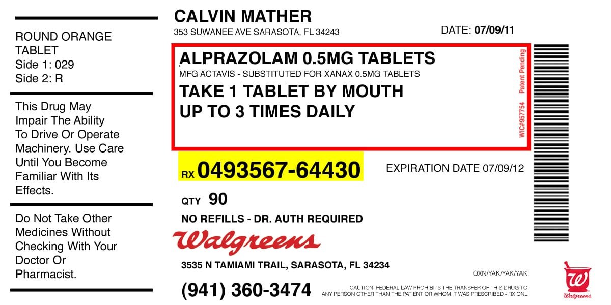 "Calvin's Alprazolam." 7/3/13. Graphic design. 4x2".