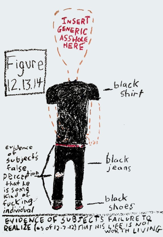 "Unspecified Selection From 'The Worst Kinds of People: An Omnibus of Terrible.'" 12/7/12. Oil pastel. 12x17½.