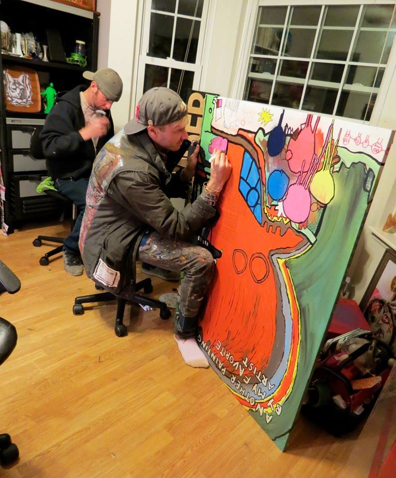 Me 'n' Mikey Twohands, workin' on some art. Photo by Rosaly Natera.